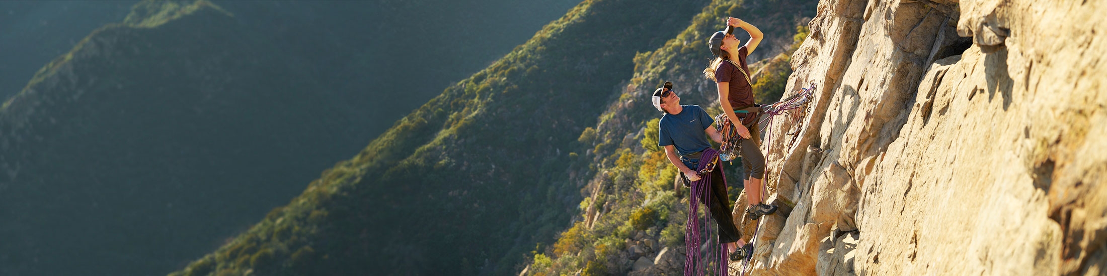 Eddie Bauer climbing athlete Ben Ditto and companion navigate a route on Gibraltar Rock in California’s Los Padres National Forest