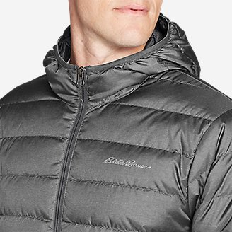 Eddie Bauer Down Jacket Mens XL Gray Hooded Insulated Quilted Puffer
