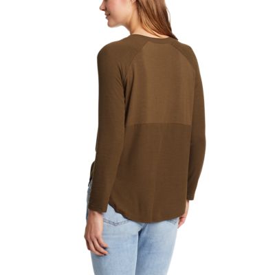 Soft Layer Long-sleeve Mixed-rib V-neck 