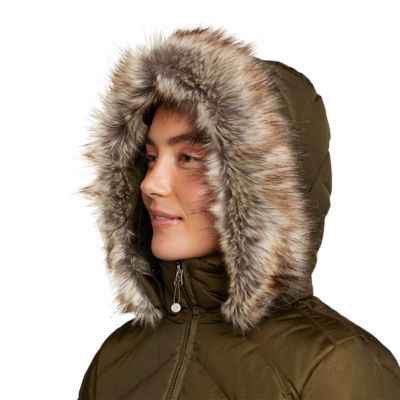 Womens khaki coat with fur hood hot sale