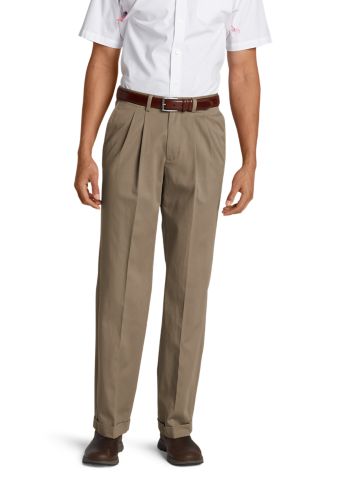 Men's Wrinkle-free Relaxed Fit Pleated Performance Dress Khaki Pants ...
