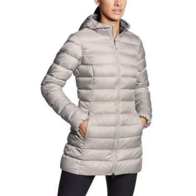 ladies long down coat with hood