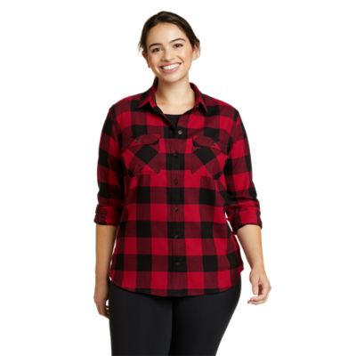 Cotton Flannel Shirt - Red/black checked - Ladies