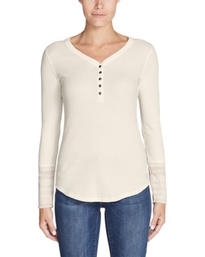 Women's Stine's Favorite Waffle Henley Print Sleeve Eddie Bauer