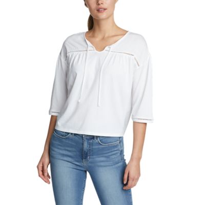 Image of Women's Gate Check 3/4-Sleeve Embroidered Yoke Top