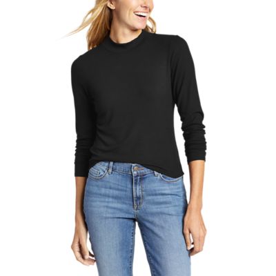 Women's Mini-Rib Mock-Neck Long-Sleeve T-Shirt