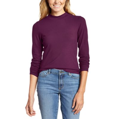 Women's Mini-rib Mock-neck Long-sleeve T-shirt | Eddie Bauer