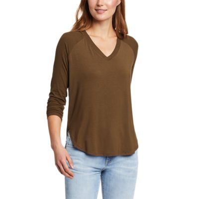 Women\'s Soft Layer Long-sleeve Mixed-rib V-neck T-shirt | Eddie Bauer
