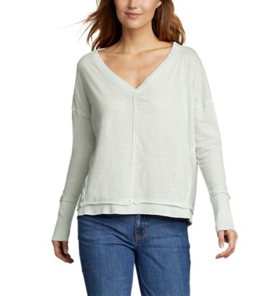 Women's Long-sleeve V-neck Raw-edge Top | Eddie Bauer