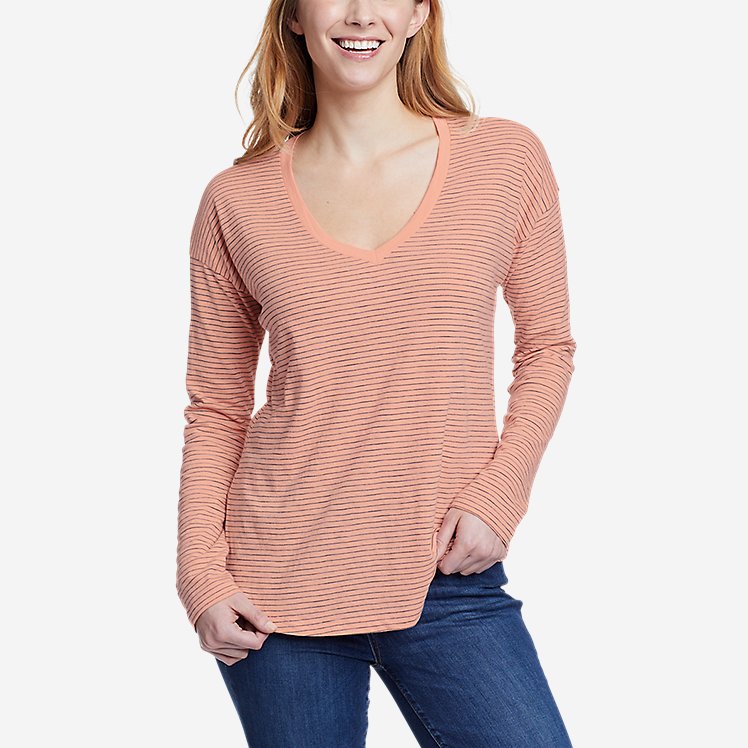 Women's Sunwashed Striped V-Neck T-Shirt large version