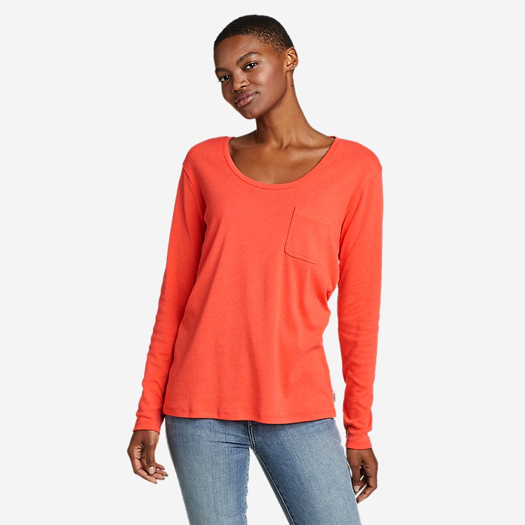 Women's Favorite Scoop-Neck Long-Sleeve Pocket T-Shirt large version
