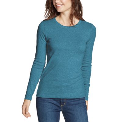 Blue Spruce Petite S Eddie Bauer Womens Favorite Long-Sleeve Crewneck T 