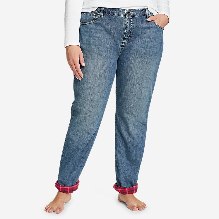 Women's Boyfriend Flannel-Lined Jeans large version