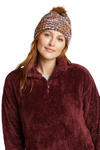 Eddie Bauer Women's Cabin Faux Fur Pom Beanie - White - One Size