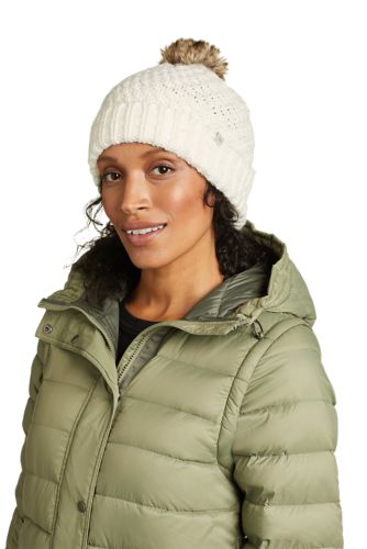 Eddie Bauer Women's Cabin Faux Fur Pom Beanie - White - One Size