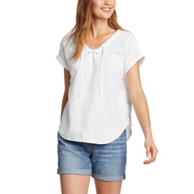 Image of Women's Beach Light Short-Sleeve Lace-Up Top