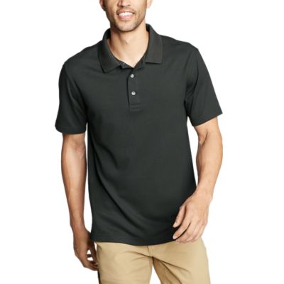 black polo shirt with khaki pants