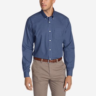 Thumbnail View 1 - Men's Wrinkle-Free Relaxed Fit Pinpoint Oxford Shirt - Blues