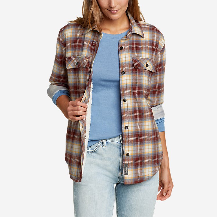 Women's Faux Shearling-Lined Flannel Shirt Jacket large version
