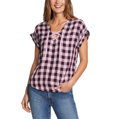 Image of Women's Halcyon Short-Sleeve Lace-Up Top