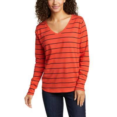 Image of Women's Favorite Long-Sleeve Easy V-Neck T-Shirt - Stripe