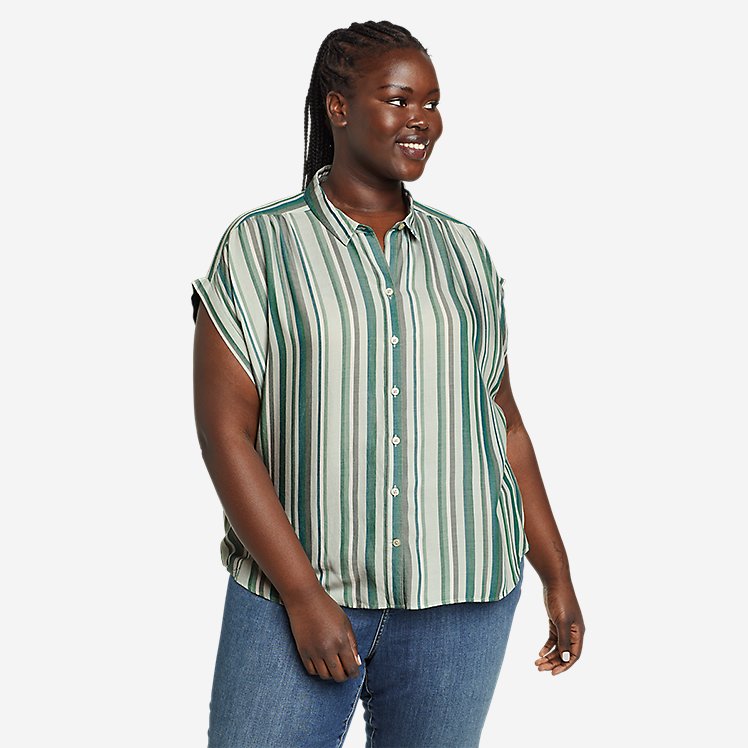 Women's Tranquil Short-Sleeve Shirred Shirt - Pattern large version