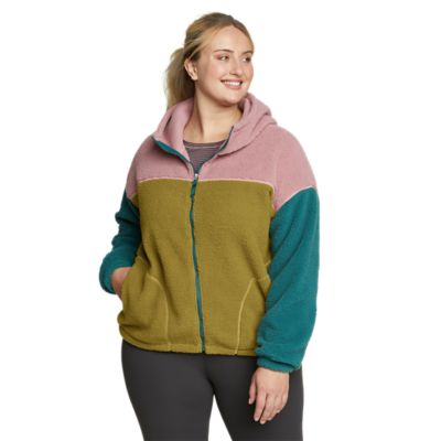 Women's We Wander Faux Shearling Fleece Hooded Jacket Color Blocked Eddie Bauer